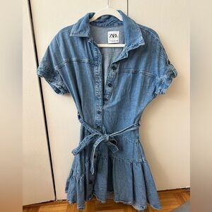 Zara Light Blue Denim Shirt Dress
